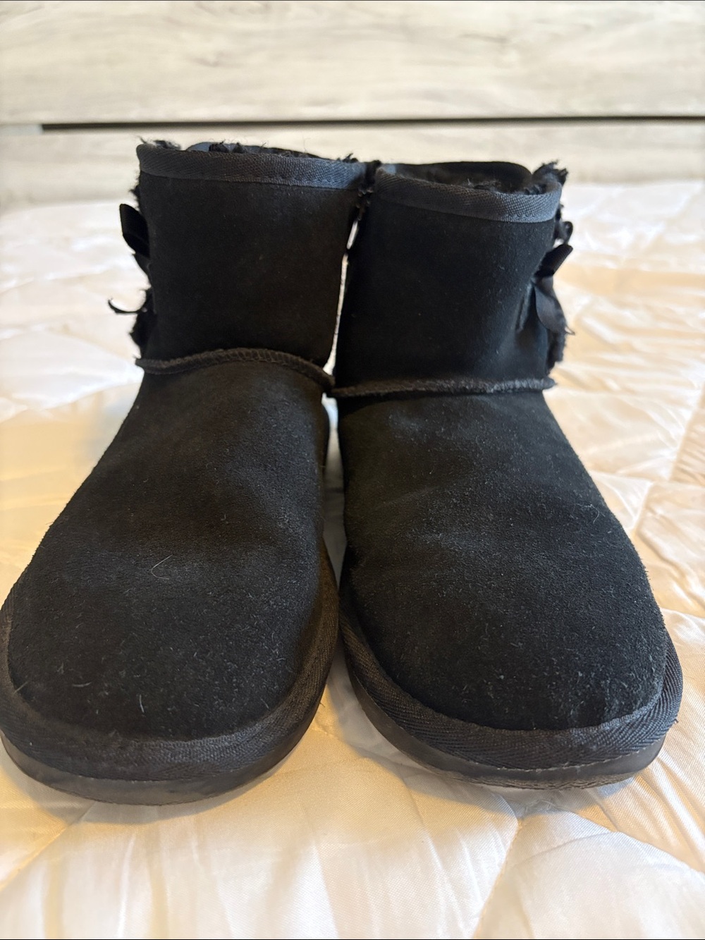 Koolaburra Black Faux-Suede Ankle Booties with Ribbon Bow - Picture 5 of 7